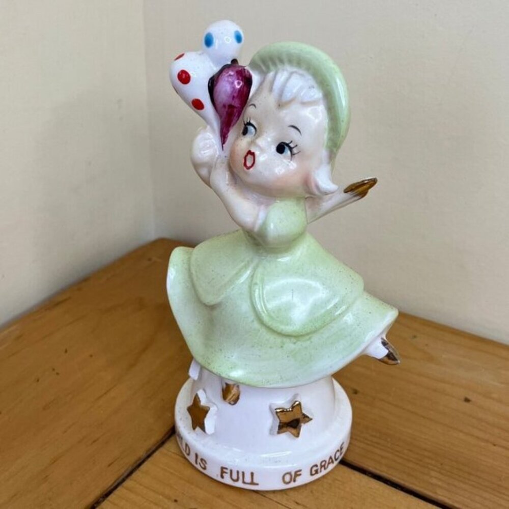 Tuesday's Child Angel Holding Balloons Porcelain Figurine Vintage Wales Japan